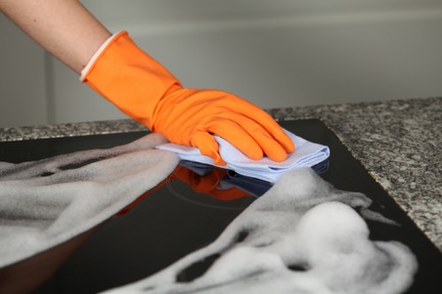 Safe and professional carpet cleaning team at work