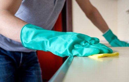 Professional carpet cleaning process with equipment and treated floor area